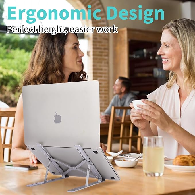 Laptop Stand for Desk, Aluminum Metal MacBook Stand, Computer Riser for Desk, Portable Foldable Adjustable Notebook Holder, Compatible with 10-15.6 Inch Laptops, iPad, Black.
