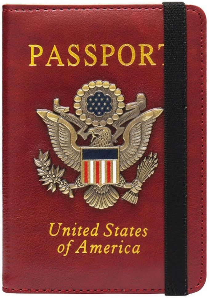 RFID Passport Holder for Travel, Leather Passport Cover RFID Blocking, Slim Durable Passport Wallet Organizer for Men Women, Travel-Friendly Case (Red)
