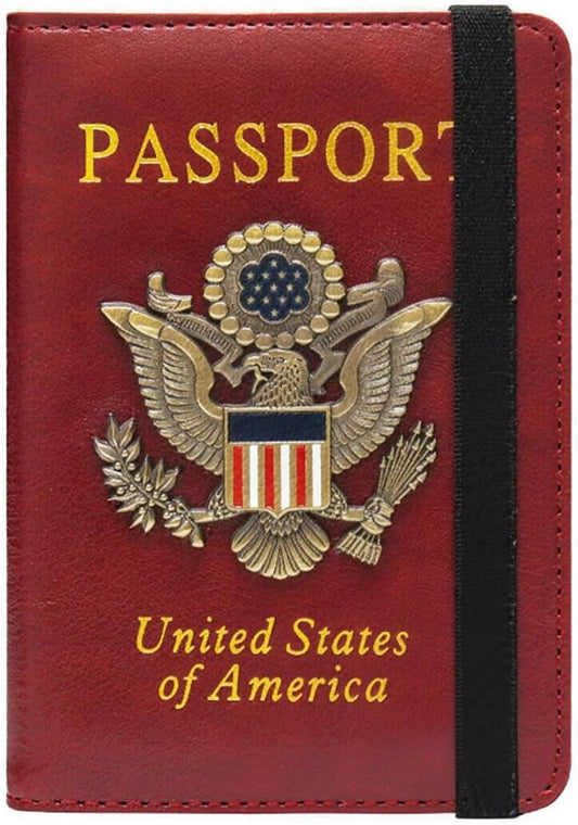 RFID Passport Holder for Travel, Leather Passport Cover RFID Blocking, Slim Durable Passport Wallet Organizer for Men Women, Travel-Friendly Case (Red)