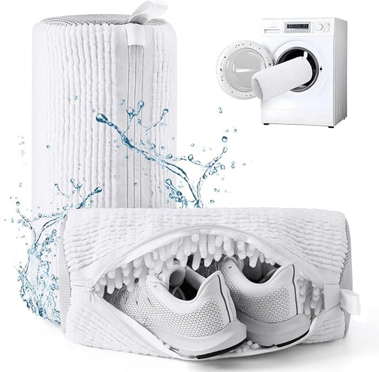 Aship Shoe Washing Machine Bag, Laundry Shoe Bag for Washer and Dryer - 2PC Reusable Shoe Cleaning Bag for Sneakers,Tennis Shoes, 360° Deep Cleaning With Self-locking Zipper for All Shoe Sizes - White