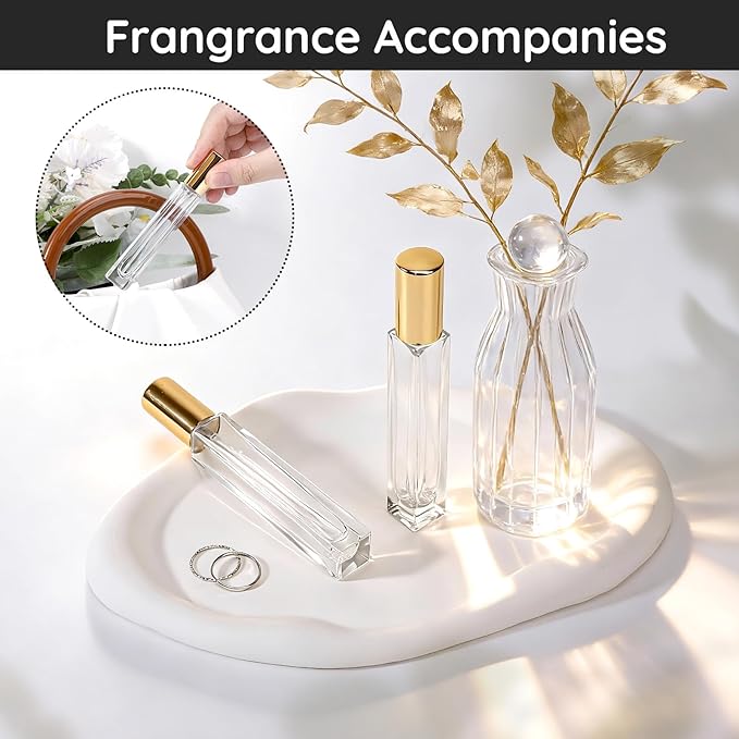 Segbeauty 0.34oz Clear Glass Perfume Atomizer for Travel Refillable Bottle, 5pcs Fine Mist Cologne Spray Bottles with Gold Cap, 10ml Empty Perfume Sprayer with Refill Kit, Small Liquid Containers