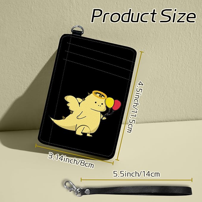 Small Travel Wallets, Dinosaur Slim Minimalist Front Pocket Wallet with Wristlet, RFID Blocking PU Leather Credit Card Holder with ID Window Change Purse for Men Women