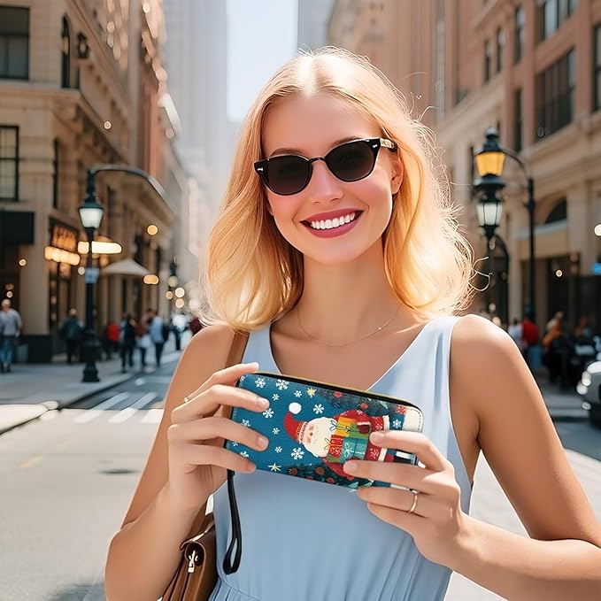 Bulopur Santa Claus Wristlet Wallet for Women Christmas Slim Thin RFID Blocking Credit Card Wallets Long Bifold PU Leather Card Holder Organizer Clutch Billfold with Zipper Ladies Girls Gift