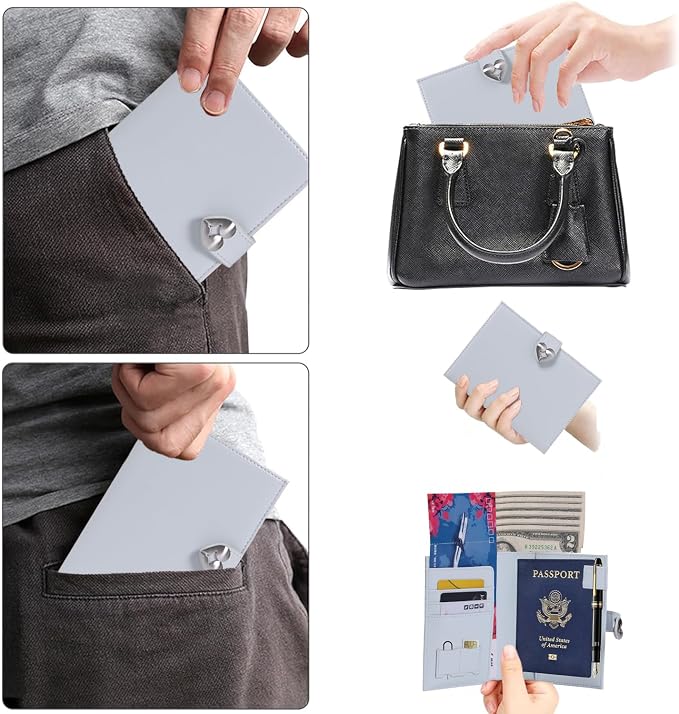 YOXIER Passport-Holder-for-Travel-Women-Men Light blue，lLarge capacity Passports Holders TravelCover Wallet Passport with Pen Holder