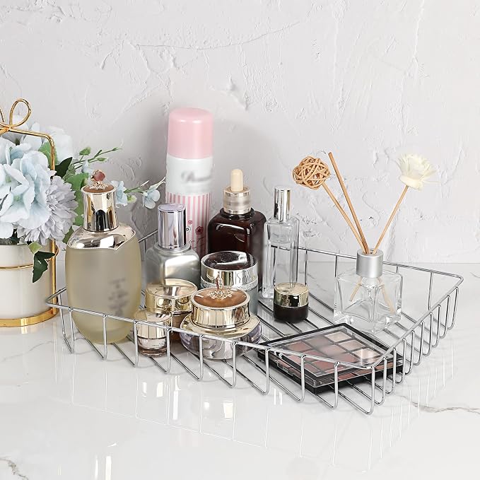 BTSKY Multipurpose A4 File Tray Wire Desk Tray Organizer Elegant Letter Size Desk Documents Tray Magazine Files Storage Basket Organizer Bin for Office Cosmetics Bathroom (Silver)