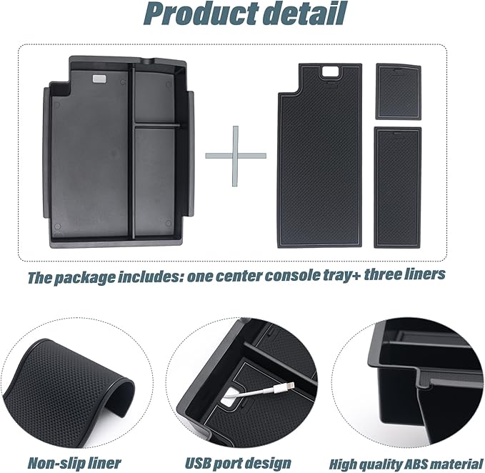 JKCOVER Center Console Full Organizer Tray Compatible with Toyota 4Runner 2010-2020 2021 2022 2023 2024 Accessories,Insert Armrest Box Secondary Storage ABS Black Materials