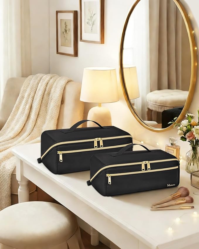 Mancro Hair Tools Travel Bag Compatible with Shark Flex Fusion, Wide-open Hot Hair Tool Organizer with Separate Heat Resistant Mat, Hair Accessories Organizer for Straighteners, Curling Iron, XL