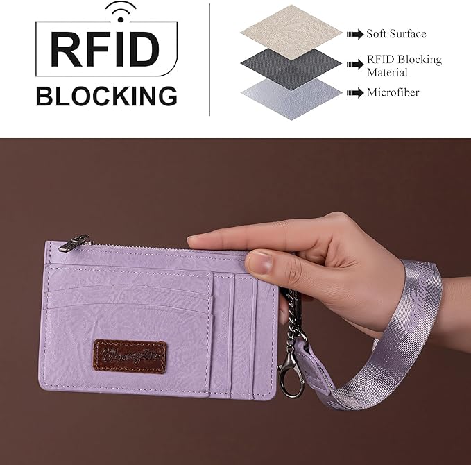 Montana West X Wrangler RFID Card Holder Small Credit Card Holder for Women Card & ID Cases Slim Wallet Cards Holders with Keychain Wristlet Strap
