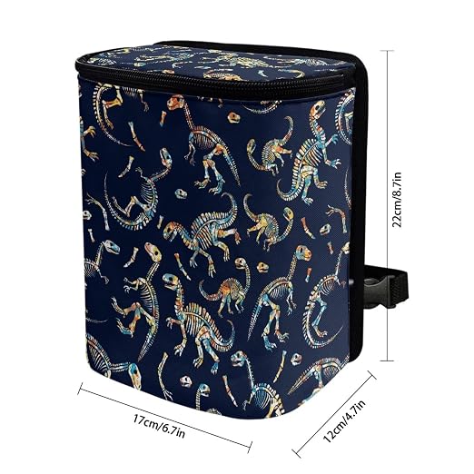 Dinosaur Print Car Accessories Back Seat Multipurpose Cars Trash Can with Lid, Leak Proof Waterproof Hanging Car Garbage Can for Road Trip Travel