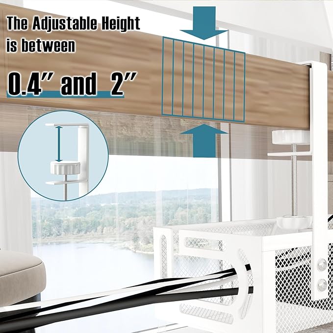 No Drill Under Desk Cable Management Tray, SONATURE 15.7" Cord Organizer for Table, Clamp Mount Desk Cable Management, Premium Carbon Steel Cable Organizer for Office, Home (White)