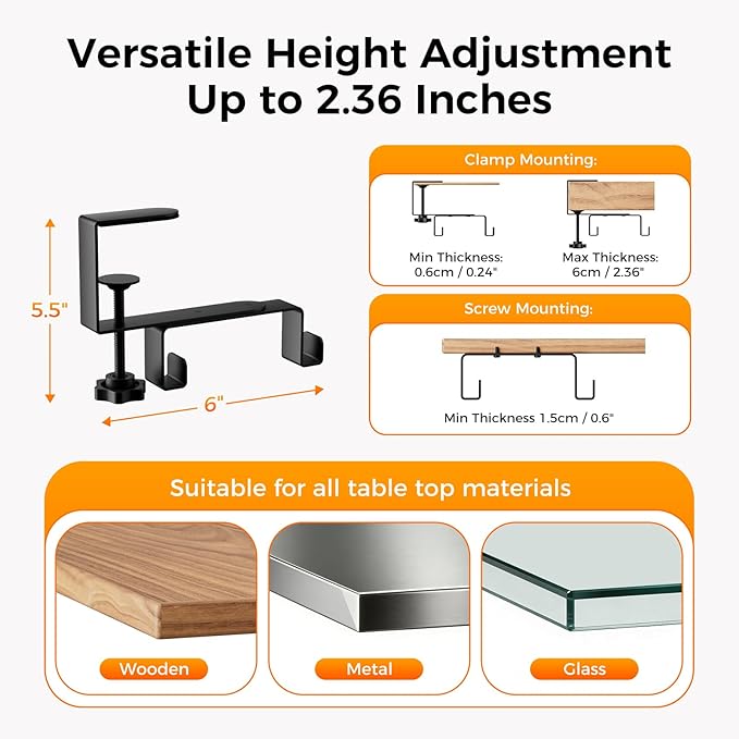 Cable Management Tray Under Desk , 38" No Drill Cable Organizer with Clamp/Screw Mount,Wire Cord Organizer for Table, Cable Tray for Office, Home