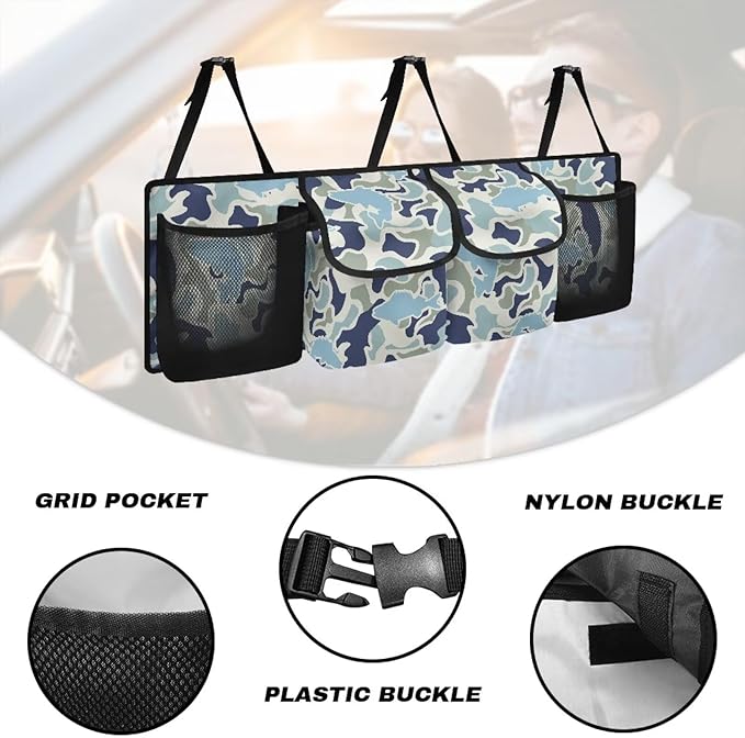 Fish Hunting Car Trunk Organizer Foldable Vehicle Interior Cargo Organizers Accessories Backseat Hanging Organizer with 4 Storage Bag Suitable for Most Cars,SUV,Sedan