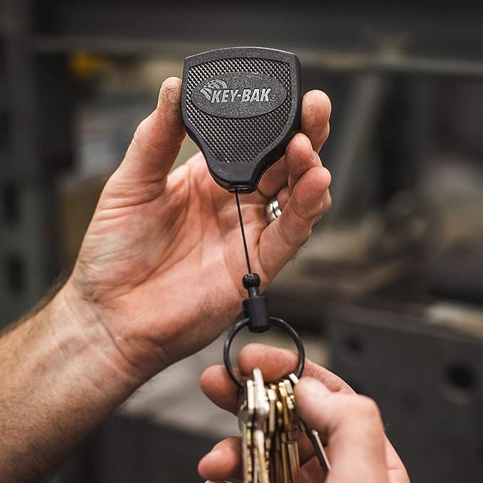 KEY-BAK SUPER48 SD 13oz. Locking Retractable Keychain, 36" Retractable Cord, Black Polycarbonate Case, Steel Belt Clip, Oversized Split Ring (2-Pack)