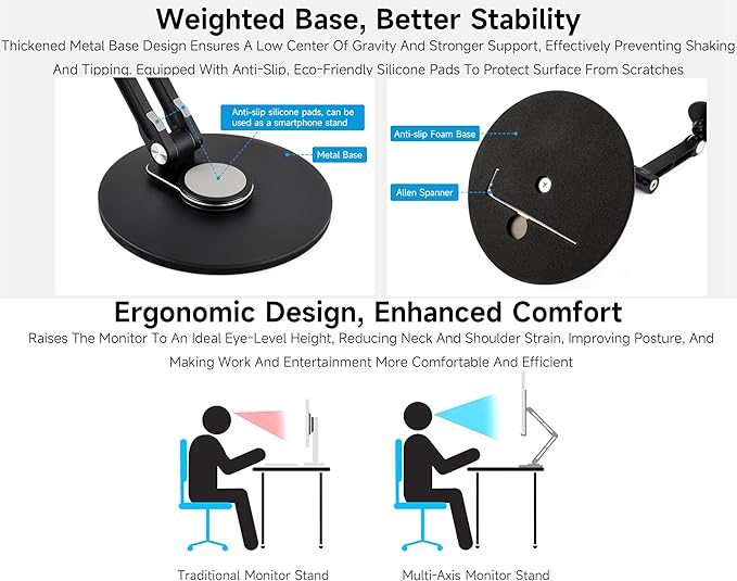 Portable Magnet Monitor Adjustable Stand Magnetic N52 Neodymium, Compatible with 4~18.5inch Monitors, Supports Multi-axis Rotation, Comes with Magnetic Metal Rings, Foldable for Easy Storage