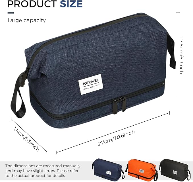 SINLAND Travel Toiletry Bag Water-resistant with Hanging Hook for Mens Large Packing with Waterproof Wet/Dry Compartment Travel Shower Bags Travel Toiletry Organizer Dopp Kit Shaving Bag