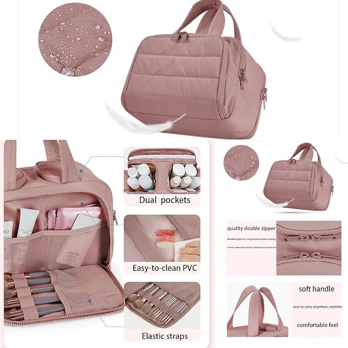 Travelfree Toiletry Bag, 4-in-1 Puffy Multi-functional Toiletry Bag for Women, Large Capacity Travel Cosmetic Bag, Dry and Wet Separation Bag, Makeup Bag Organizer with Handle(Upgrade-Dark Pink)