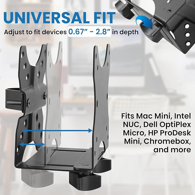 Mount-It! Adjustable Thin Client Mini PC Mount ??Under Desk, Wall, Pole, or VESA Monitor Stand ??Fits Mac mini, Small CPUs, Thin Clients, Docking Stations ??Holds 11 lbs