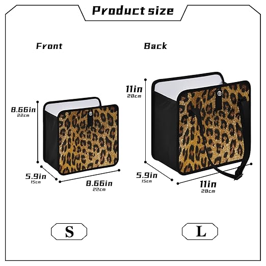Brown Leopard Cheetah Print Car Trash Can Foldable Hanging Car Trash Bag Bin Golden Glitter Animal Skin Auto Garbage Can Leak-Proof Car Organizer(Large)