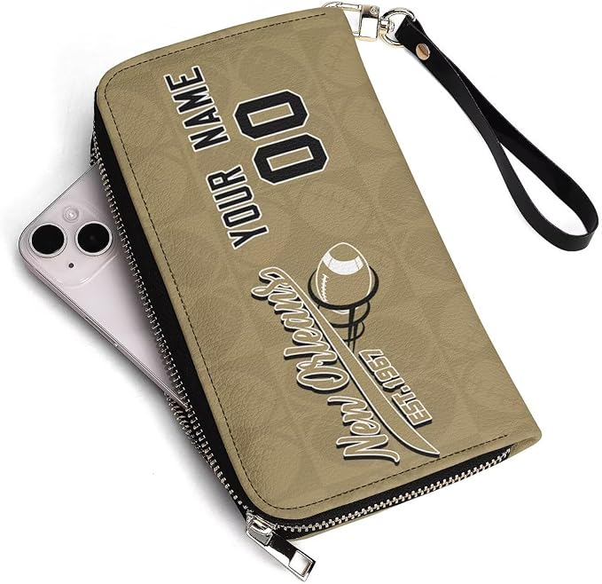 Custom Sports Team Zip Organizer Wallet-Personalized PU Leather Wallet with Name Number,Multi-Card Slots,Wrist Strap,Fan Gift for Men Women.