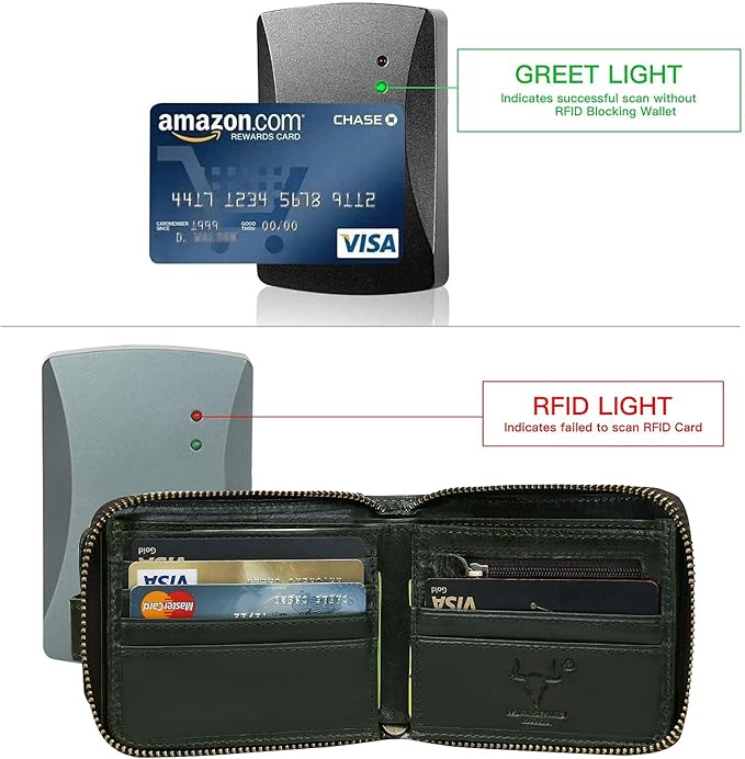MING CLAN Leather RFID Blocking Bifold Wallet For Men With Zipper, Flap ID Window Zip Coin Pocket, Big Capacity Credit Card Holder For Travel