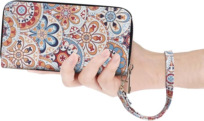 Cellphone Wallet for Women Dual Zipper Long Purse with Removable Wristlet