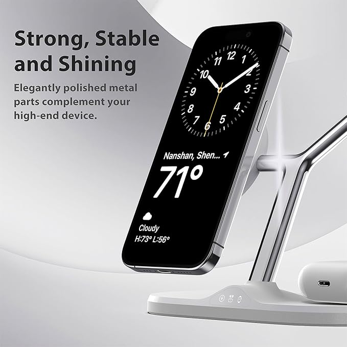 3-in-1 Wireless Charging Station for Apple Devices - Fast Charging Station for iPhone and Watch with MagSafe, Stable Charger Stand for iPhone 12-15 & iPhone 16 & iWatch & AirPods, Adapter Not Included