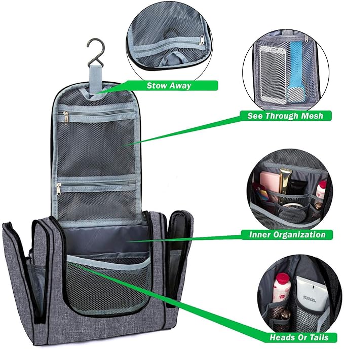 Bago Travel Toiletry Bag for Women and Men - Large Waterproof Hanging Toiletry Bag for Bathroom and Travel Bag for Toiletries Organizer (Snow Black)