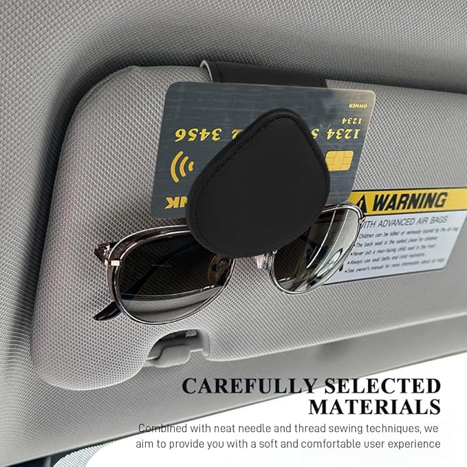Magnetic Sunglass Holder for Car Visor, Sunglasses Visor Clip, Magnetic Leather Vehicle Glasses Ticket Card Clip, Automotive Eyeglass Hanger Organizer Accessories for Most Vehicles (Black)