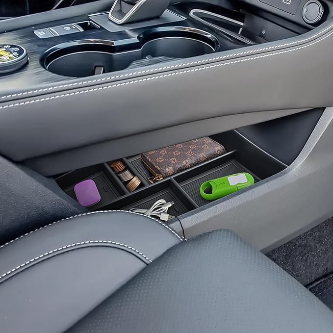 2021-2026 Rogue Center Console Organizer Lower, for Nissan Rogue (S/SV/SL/Platinum/Rock Creek/Dark Armor), Durable ABS &Anti-Slip Rubber Console Tray Insert 2026 2025 Rogue Accessories (Black)