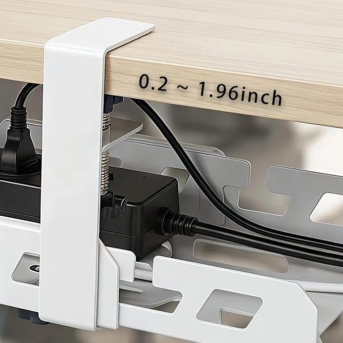 Under Desk Cable Management Tray 15.4-26 Inches Bidirectional Extendable Metal Cable Organizer with Clamp Mount, No Drill Wire Management System for Home Office & Gaming Desk(Light Gray)