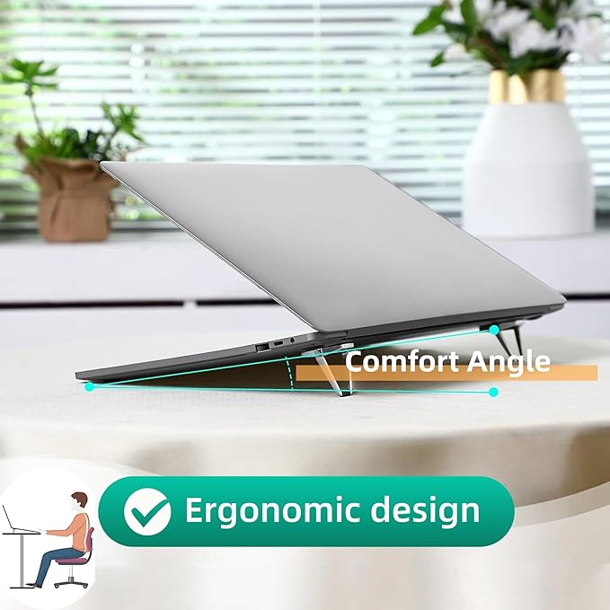 (2 PK/4Pcs) Laptop Stand Foldable & Portable Zinc Alloy Laptop Riser with Anti-Slip Pads Ergonomic Height Adjustment for 12-20 Inch Laptop to Reduce Neck Strain & Improve Cooling