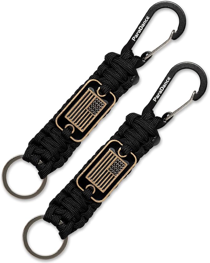 Paracord Keychain Braided Rope Key Chain w/USA Flag Carabiner Hook Clip for Men Women Keys Backpack Belt Camping