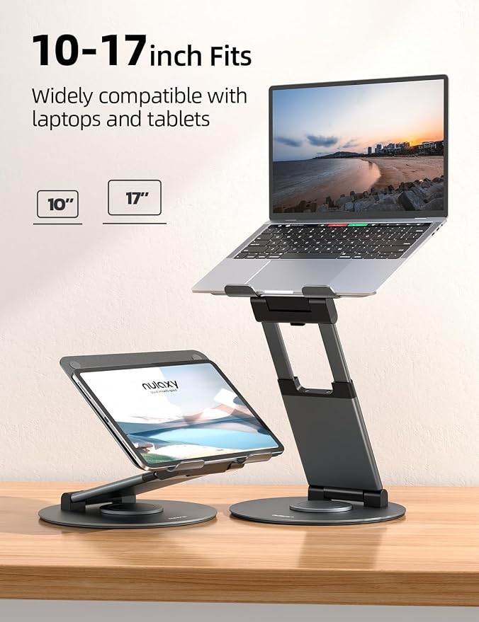Nulaxy Telescopic 360 Rotating Laptop Stand for Desk Adjustable Height Swivel Pull Out Design Ergonomic Laptop Riser Standing Desk Converter Fits All 10-17" Laptops Computer MacBook, Gray