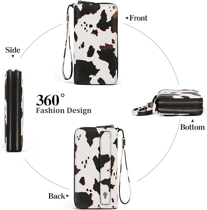GAEKEAO Wallet for Women Clutch RFID Blocking Wristlet Leather Purse Large Capacity Credit Card Holder with Grip Hand Strap