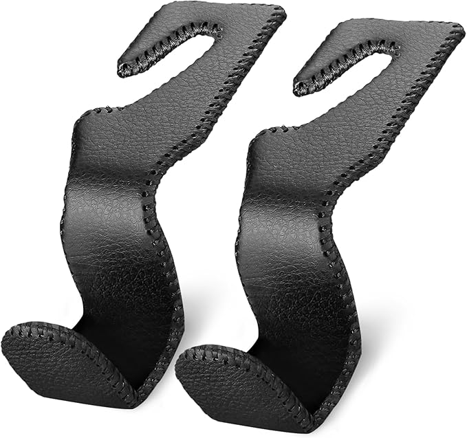 Car Purse Holder - Leather Vehicle Storage Hanger Hook for Purses and Bags, 2 Pack Black