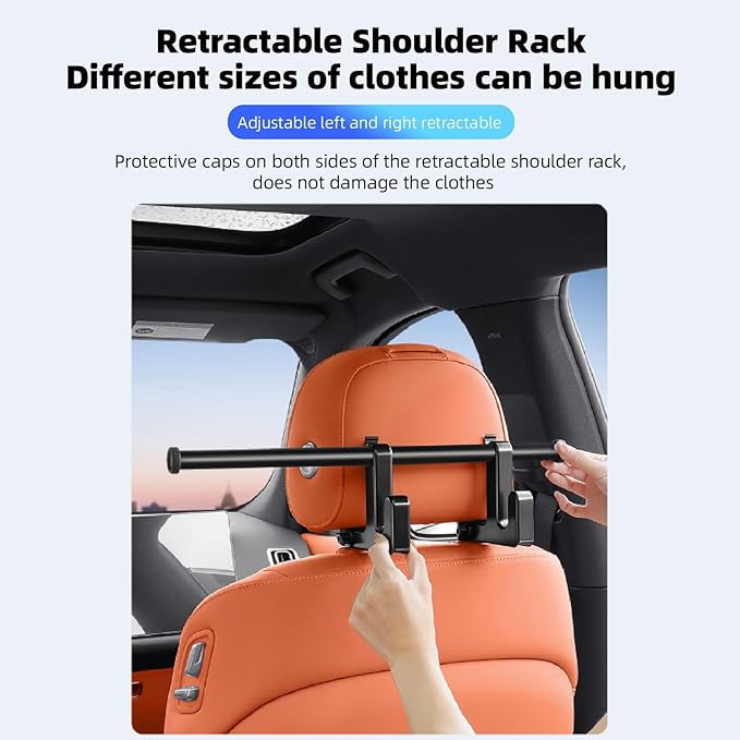 Yosoo Health Gear Car Seat Headrest Clothes Hanger Bar, Adjustable Heavy Duty Wrinkle Proof Hanger for Travel 18.1 Inches, Hanger Suitable for Sedans SUVs Pickups and Most Other Vehicles