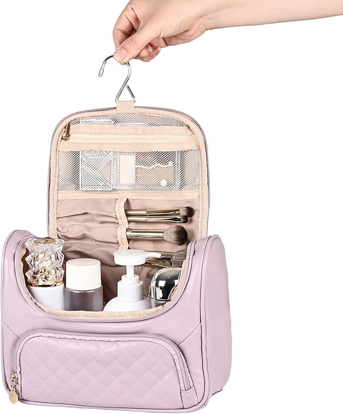 Greenfeather Cosmetic Bags for Women，Hanging Toiletry Bag with Makeup Brush Womens Travel Toiletry Bag for Women Essentials Travel Organizer for Full Sized Cosmetics and Toiletries Purple
