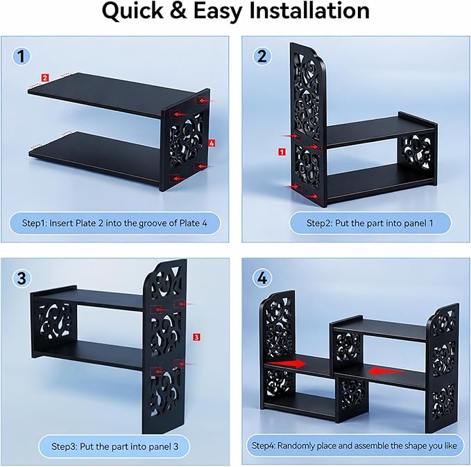 YGYQZ Desk Shelves Desktop Orgnizer Shelf-Black Office Organization for Top of Adjustable Desk Organizers and Corner Bookshelf Table Top Shelving Small Hutch Decorations for Women Office