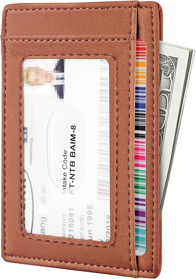 Travelambo Front Pocket Minimalist Leather Slim Wallet RFID Blocking Medium Size