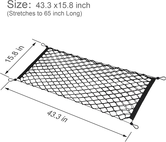 BAILALIBO Cargo Net Stretchable. Adjustable Trunk Nets for SUV, Cars, Jeep and Trucks, Small Automotive Elastic Storage Net with Hook, Car Organizer Net (43.3x15.8 Inch)