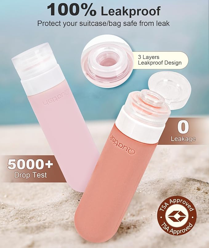Quatish Travel Bottles for Toiletries, Original Patented Leak Proof Travel Size Containers, 3 oz Tsa Approved Silicone Shampoo and Conditioner Bottles, 4 Pack, Red Rock