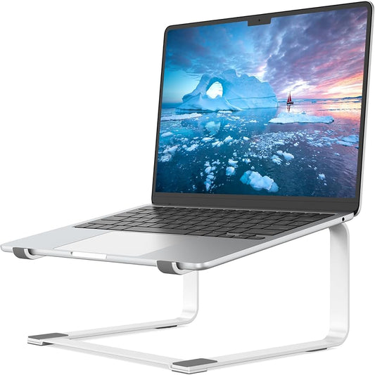 SOUNDANCE Laptop Stand for Desk, Ergonomic Metal Computer Riser for 12-17.3 Inch Laptops, Heavy Duty Stable Desktop Holder, Improves Eye Level & Workspace Organization, White
