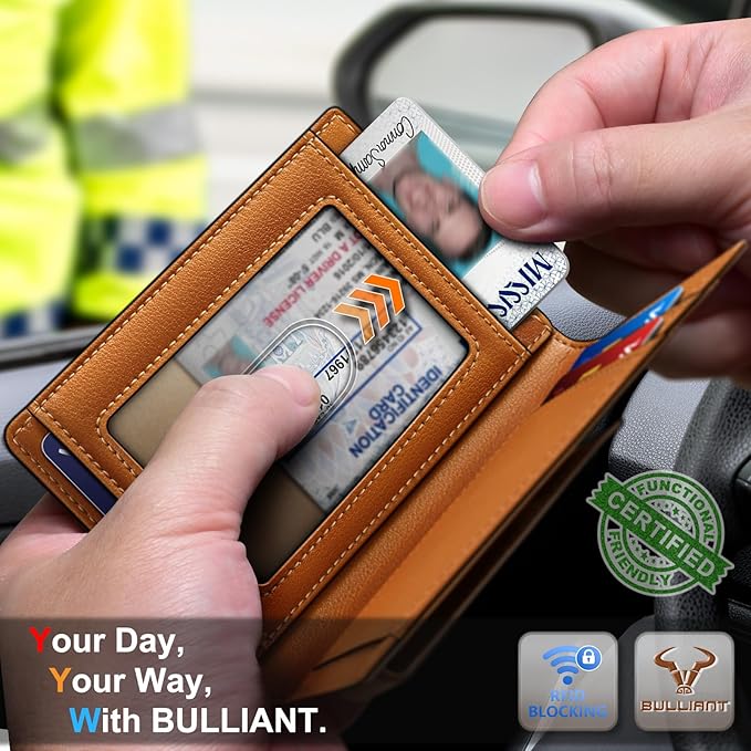 BULLIANT Magnetic Closure Slim Wallet-Genuine Leather Front Pocket Wallet for Men,RFID Blocking,Holds 12 Cards and Money Clip