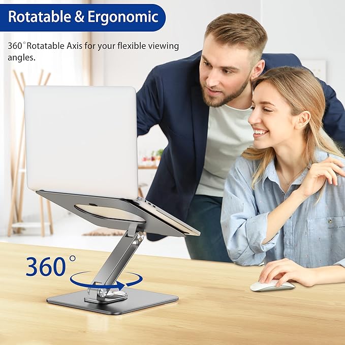 BESIGN LSX7 Laptop Stand with 360 Rotating Base, Ergonomic Adjustable Notebook Riser, Foldable Computer Holder Compatible with 10-15.6" Laptops (Gray)