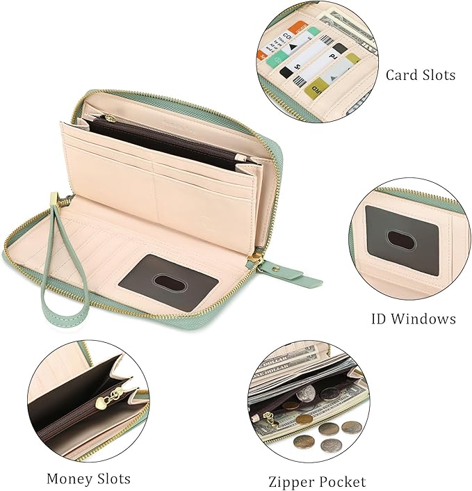 Pomelo Best Womens Wallet RFID Blocking Leather Multi Credit Card Large Capacity Wristlet Zip Around Long Wallets for Lady
