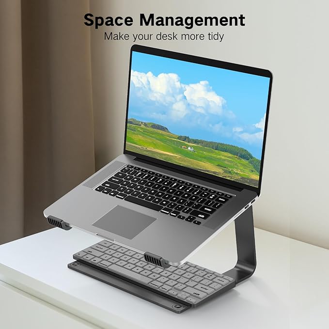 Tonmom Laptop Stand for Desk, Aluminum Laptop Riser Holder, Removable Metal Notebook Stand Ventilated Cooling Computer Riser Compatible with 10-15.6??Laptops