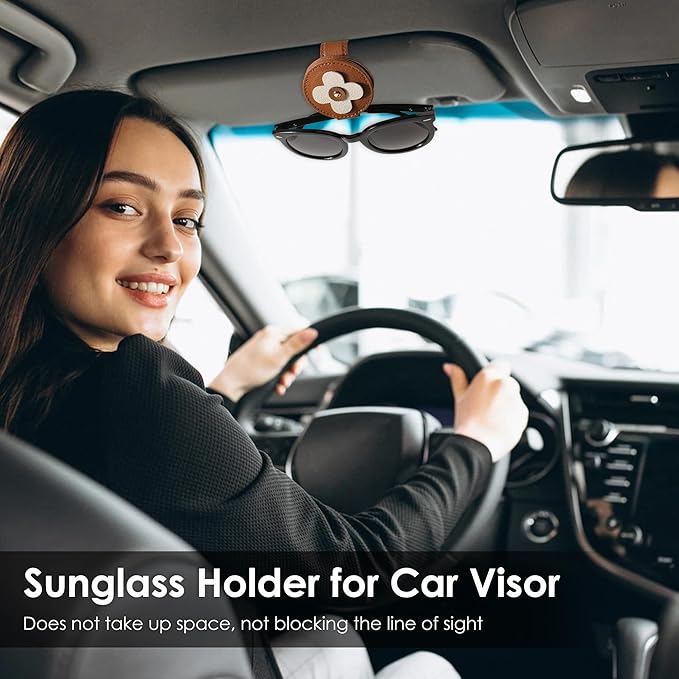 Sunglass Holder for Car Visor Clip 2 PCS, Car Sunglasses Holder, Visor Accessories Eyeglasses Holder Storage Case (Yellow+Brown)