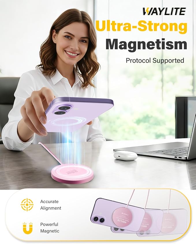 25W Wireless Charger for MagSafe, Magnetic Fast Charging Pad for iPhone 17/16/15/14/13/12 Series&AirPods,Strong Magnet,Portable Wireless Charger for Travel Home Office (Pink, 4ft)