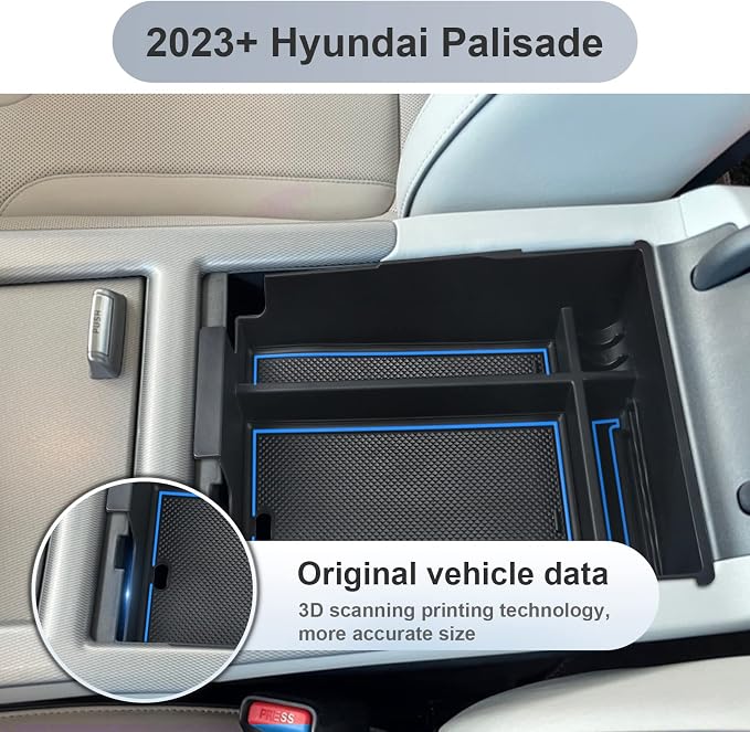 SKTU for 2023 2024 2025 Hyundai Palisade Center Console Organizer 2023 2024 2025 Palisade Center Console Tray 2023 2024 2025 Palisade Accessories Armrest Box with Coin and Sunglasses Holder (Blue)