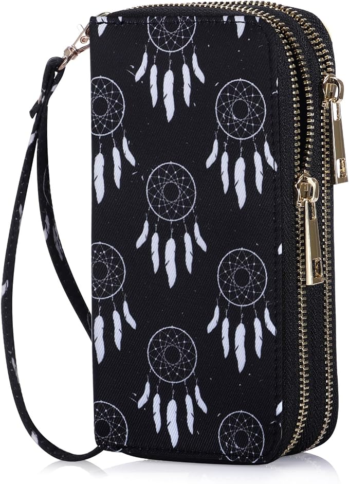 Cellphone Wallet for Women Dual Zipper Long Purse with Removable Wristlet